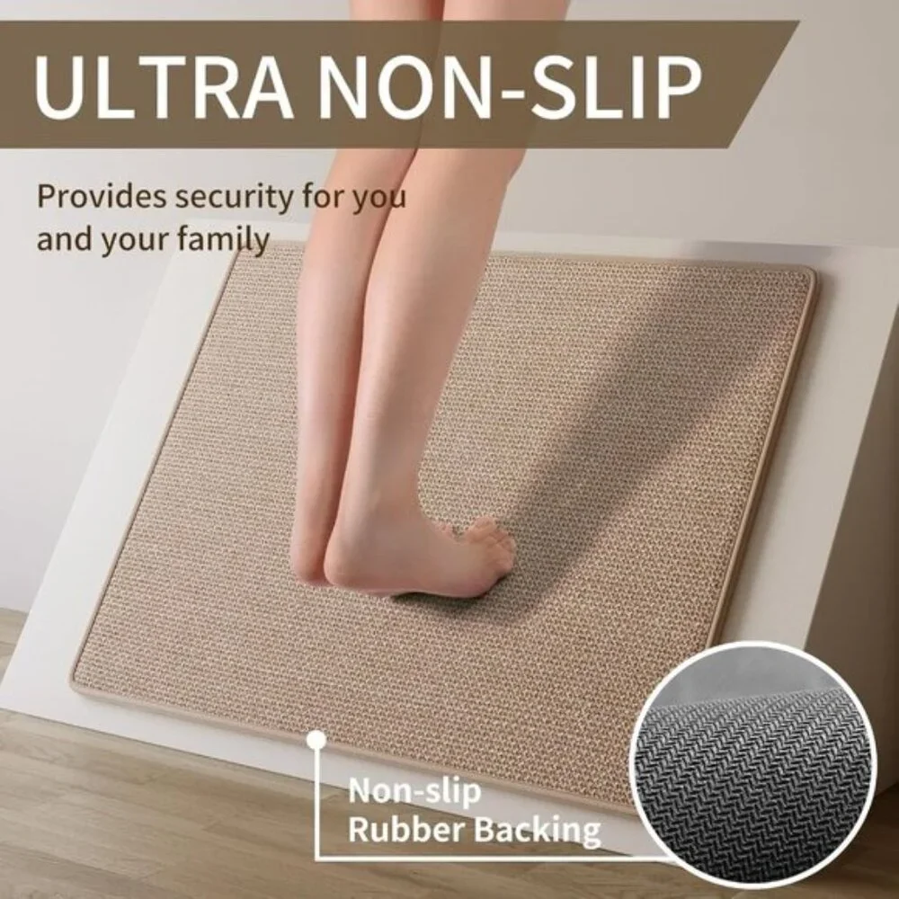 New 17 x 30In Non-Slip Kitchen Rug, Washable Absorbent Brown Floor Mat for Home